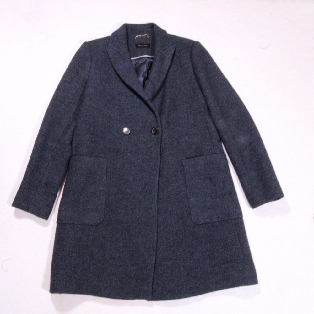 Massimo Dutto Wool Blend Collared Double Button Midi Pea Coat Jacket Gray 10